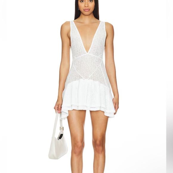NWT More To Come Mila Ruffle Mini Dress White knit dolly Revolve S - Picture 1 of 10